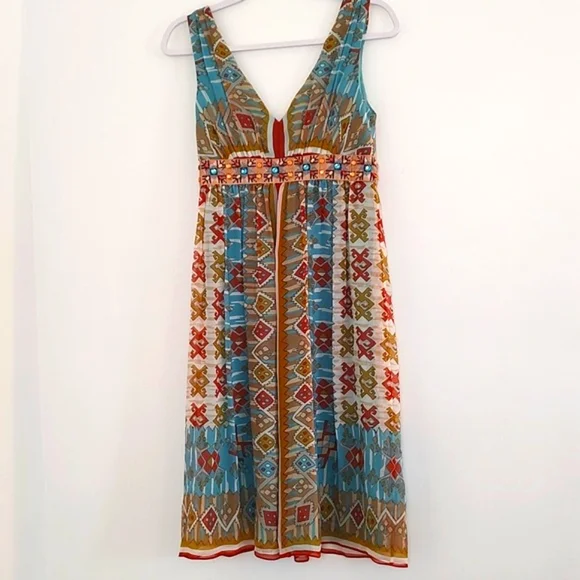 Nicole Miller Womens 100% Silk V-Neck Sleeveless Beaded Embroidered Waist/Size 4 - Picture 4 of 11